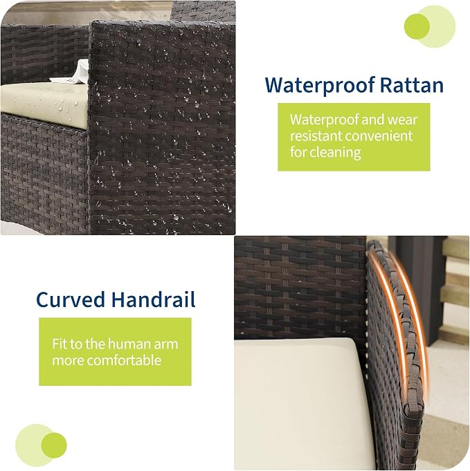 GAOMON 3-Piece Patio Furniture Set, Modern PE Rattan Conversation Set - Image 4