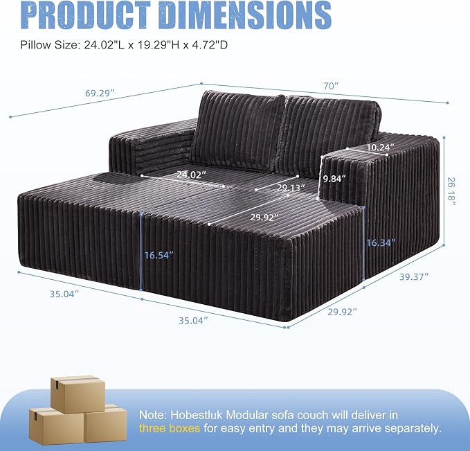 Hobestluk Modular Sectional Sofa Memory Foam Couch Sofa Bed Loveseat - Image 2