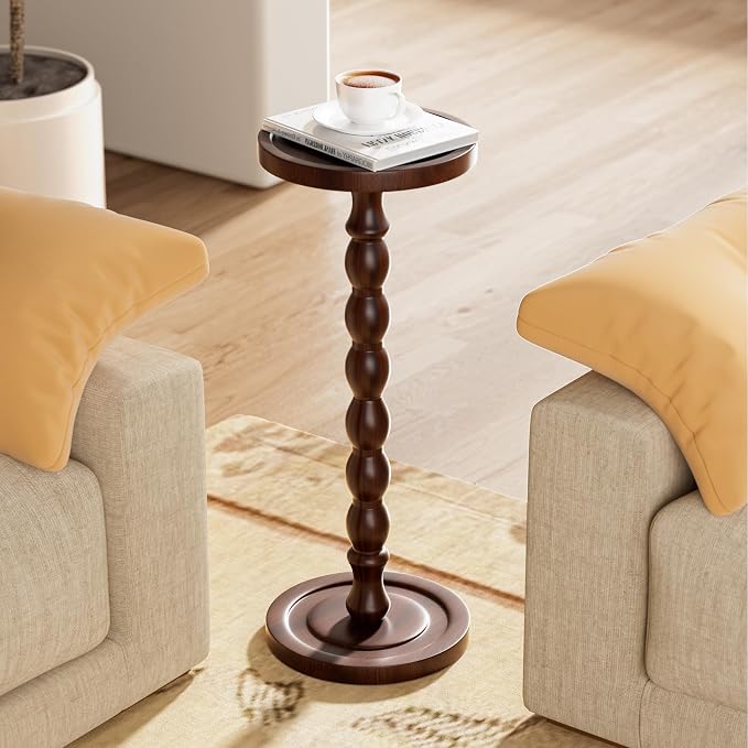 2 Pack Solid Wood Drink Table, Rubber Wood‌ Small Round Side Table - Image 2