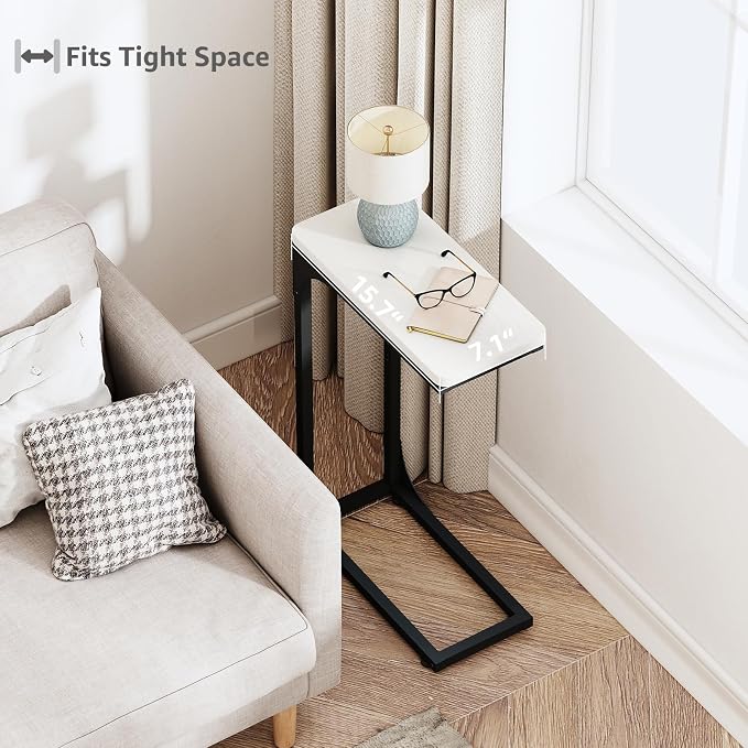 QEEIG Narrow C Shaped Side Table Set of 2 Living Room Sets Slim Couch Tray - Image 4