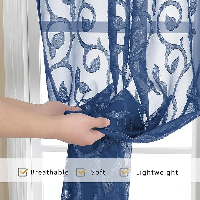 OWENIE Furman Blue Sheer Curtains 45 Inch Length 2 Panels Set - Image 5