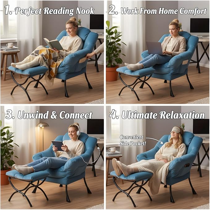 Tiita Lazy Chair with Ottoman, Comfy Leisure Sofa Reading Chair with Footrest - Image 7