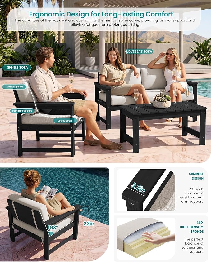 SERWALL 8 Pieces HDPE Outdoor Conversation Sofa Set - Image 2