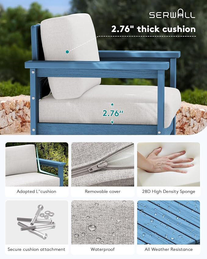 SERWALL 8 Pieces HDPE Outdoor Conversation Sofa Set - Image 3