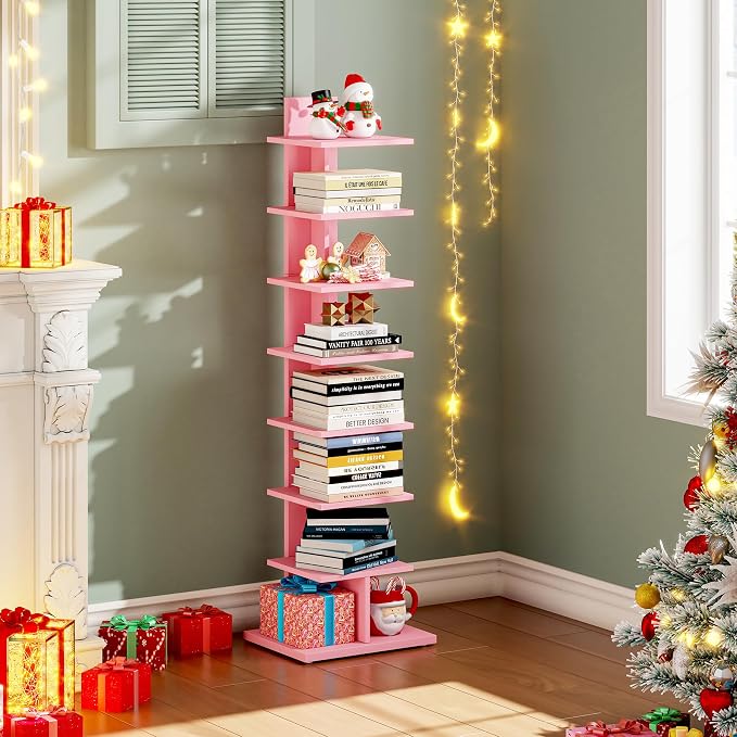 TUTOTAK Bookshelf, 8-Tier Bookcase, Narrow Spine Book Shelf - Image 9