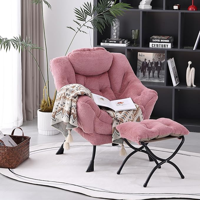 MBOOYOME Lazy Chair with Folding Ottoman, Modern Accent Armchair with Armrests - Image 8