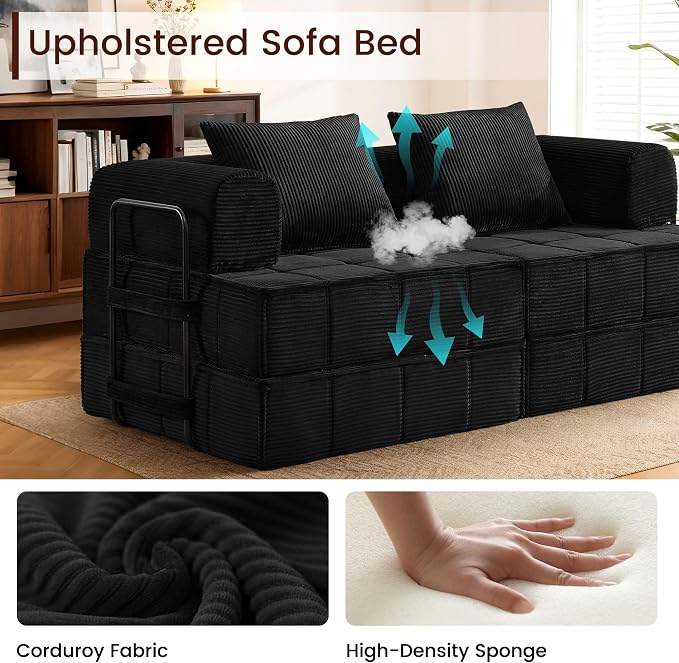 Korser Folding Convertible Sofa Bed, Corduroy Upholstered Boneless Couch - Image 6