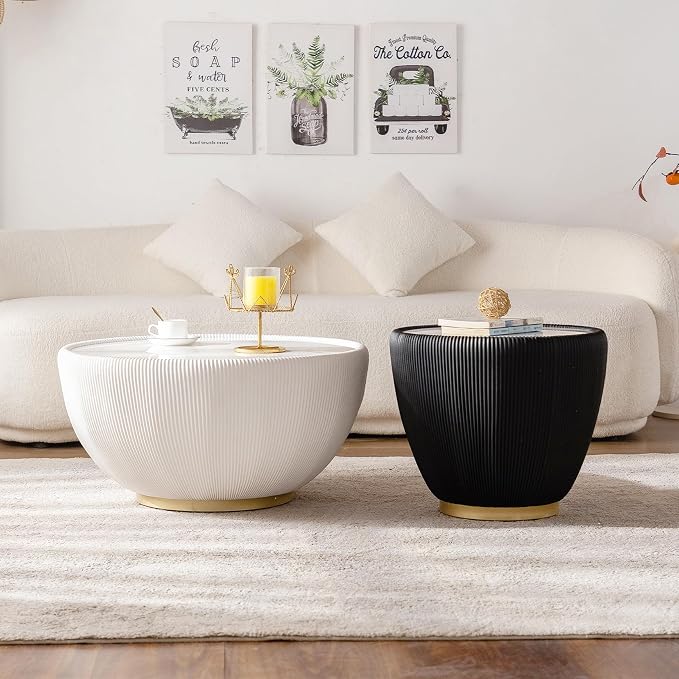 SSLine Bowl-Shape Coffee Table Set of 2 Modern Sintered Stone Top Nesting - Image 8