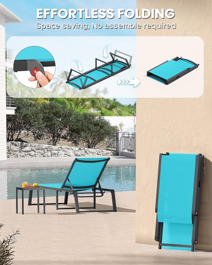 Aluminum Chaise Lounge Chair Outdoor, Foldable& No Assembly Patio Pool Lounge - Image 3