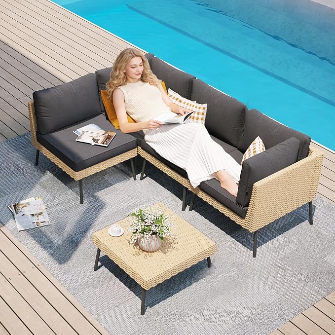 Aoxun 5-Piece Patio Furniture Set, Wicker Outdoor Furniture - Image 2