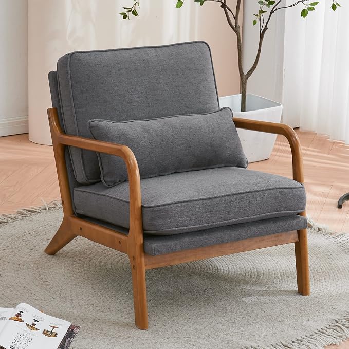 Bonnlo Linen Dark Grey Accent Chairs Set of 2, Upholstered Mid Century Modern - Image 5