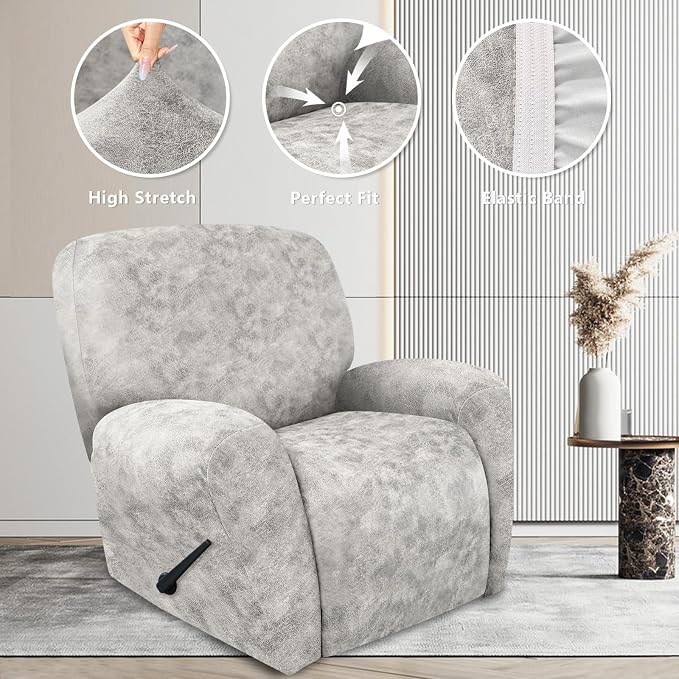 ANARACHON Recliner Chair Covers Leather Look, 4 Pieces Recliner Covers Non Slip - Image 5