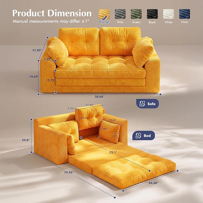 Homkdom Convertible Loveseat Sleeper, Space-Saving Folding Sofa Bed - Image 3