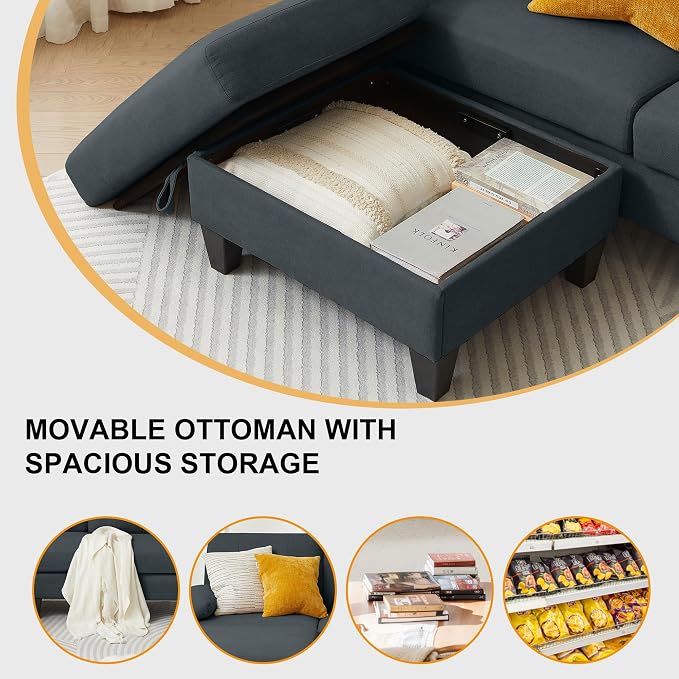 84" Convertible Sectional Sofa Set, 3 Seat L Shaped Couch - Image 5