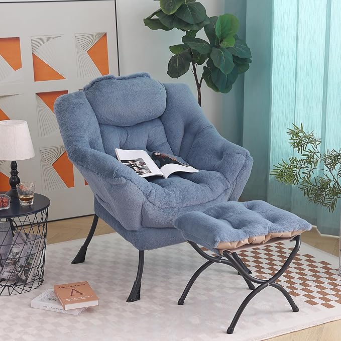 Tiita Lazy Chair with Ottoman, Comfy Leisure Sofa Reading Chair with Footrest - Image 7