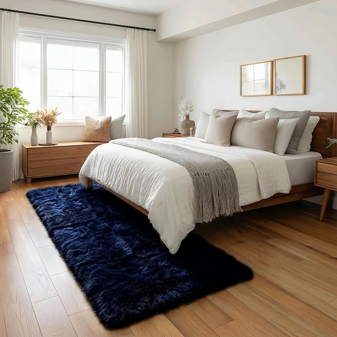 PAGISOFE Navy Blue Runner Rug 2x6, Fluffy Dark Blue Rugs - Image 4