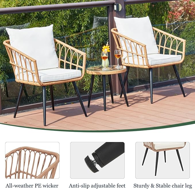 ECOTOUGE 6-Piece Wicker Patio Bistro Set, Outdoor Rattan Dining Set - Image 3