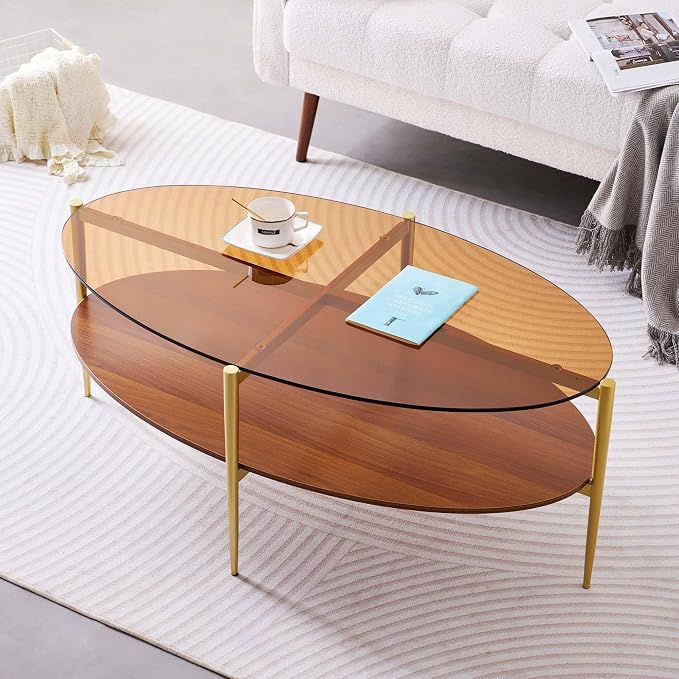 LumFurn Oval Glass Coffee Table, Mid-Century Modern Design, L43 x W22 x H17 inch by LumFurn