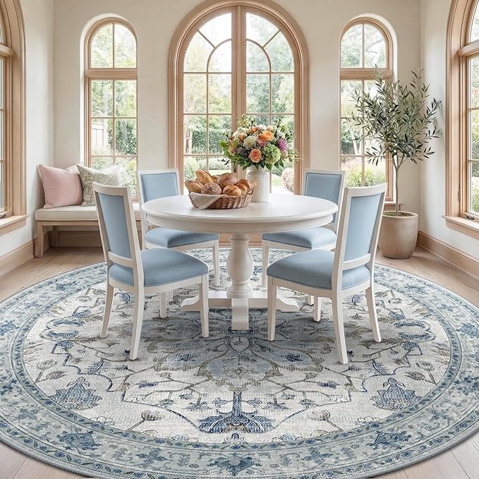 RELEANY Area Rugs Round 10ft Washable Non-Slip, Floral Vintage Distress Print - Image 3