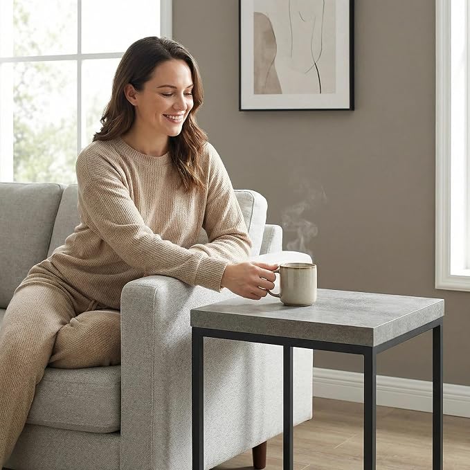 CENSI Modern Grey Square End Table, Extra Thick 1.6" Wood Top & Metal Frame - Image 4