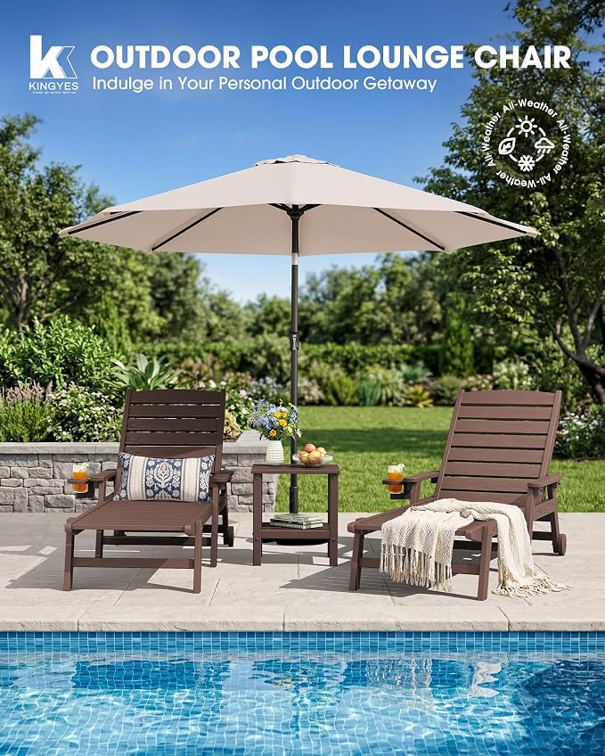 KINGYES HDPE Lounge Chair Outdoor Set of 2, Patio Chaise Lounge Recliner - Image 7