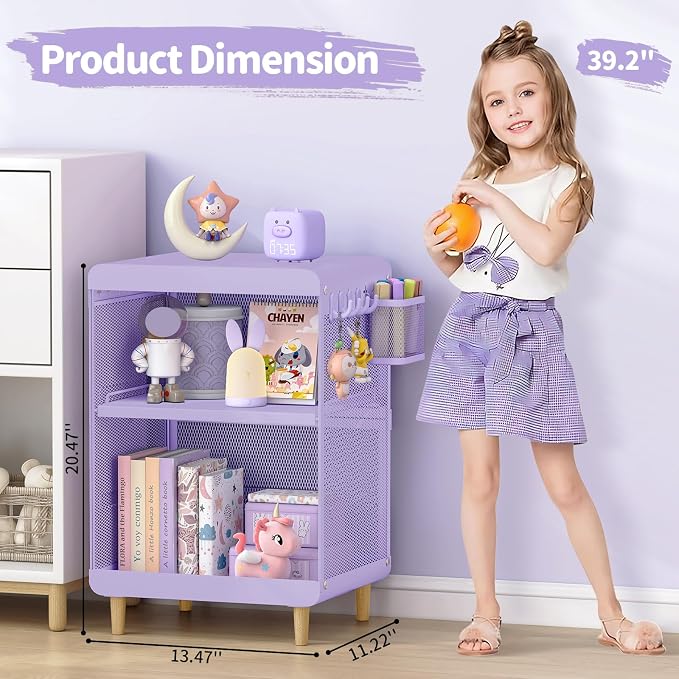 SYKIARIOL Kids Nightstand for Girls, Metal Bedside Table - Image 3