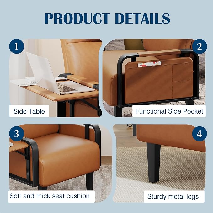 Andeworld Modern Brown Accent Chair, PU Leather Upholstered Armchair Side Chair - Image 4