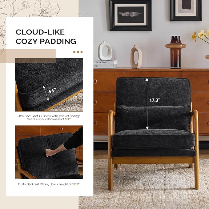 VINGLI Chenille Mid-Century Modern Accent Chair Set of 2, Cute Reading Arm Chair - Image 6