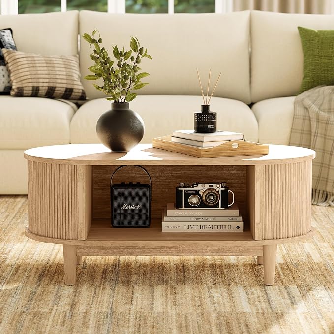 LINSY HOME Oval Coffee Table, Wood Coffee Table - Image 4