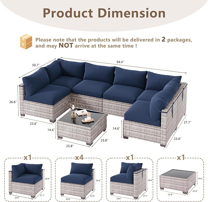 LOUVIXA 7 Piece Outdoor Patio Furniture Set, Outdoor Sectional Sofa, Wicker - Image 2