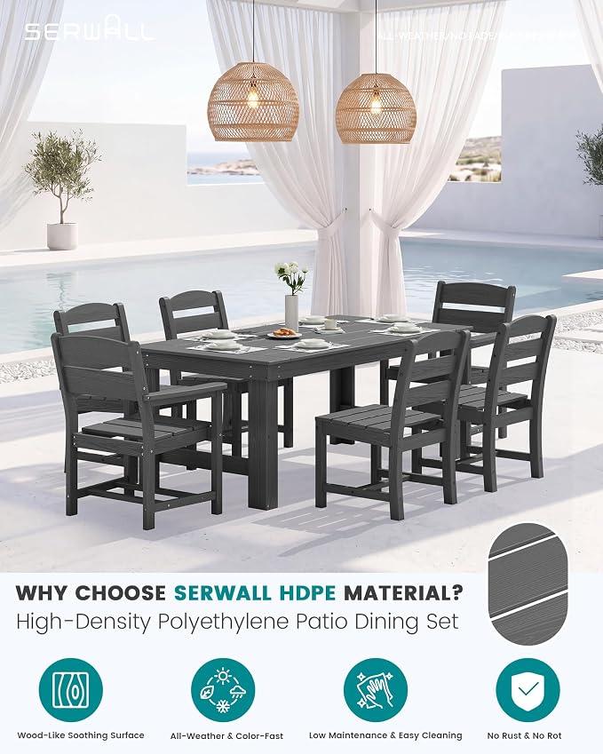 SERWALL Outdoor Dining Table Set, 67‘’ HDPE Patio Dining Set - Image 3
