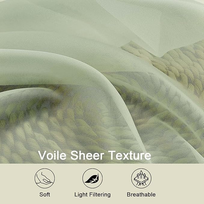 Light Green Sheer Curtains for Bedroom Living Room 54 Inch Length 2 Panels Set - Image 3