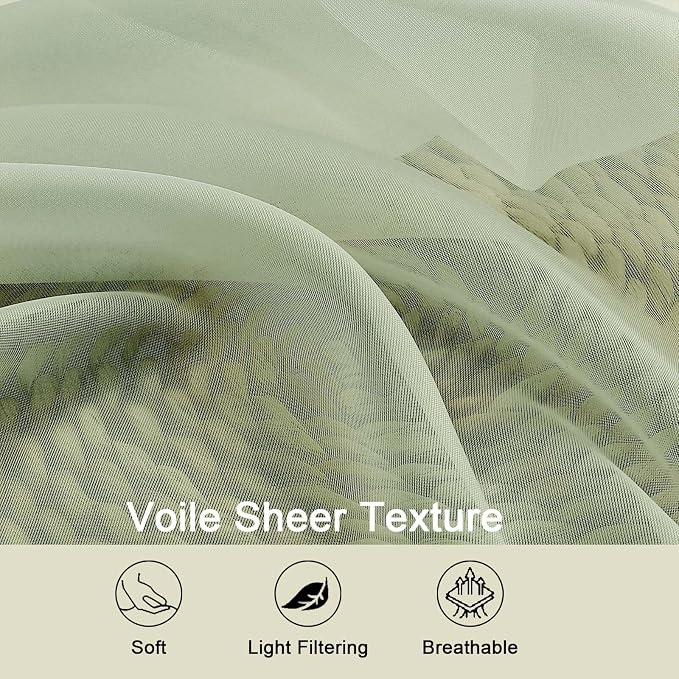Light Green Sheer Curtains for Bedroom Living Room 45 Inch Length 2 Panels - Image 3