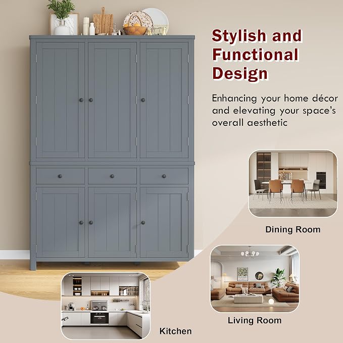 74.8''H High Freestanding Kitchen Pantry, Wooden Kitchen Organizers Cupboard - Image 8