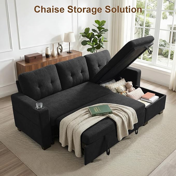 KCGKCG 82" L Shaped Sleeper Sofa Bed, Pull Out Sectional Couch - Image 8
