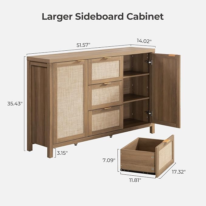 SICOTAS Rattan Large Sideboard Buffet Cabinet - Image 2