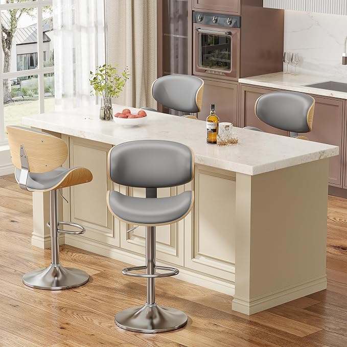 YaFiti Bar Stools Set of 3, Bentwood Adjustable Height Swivel Bar Stools - Image 7