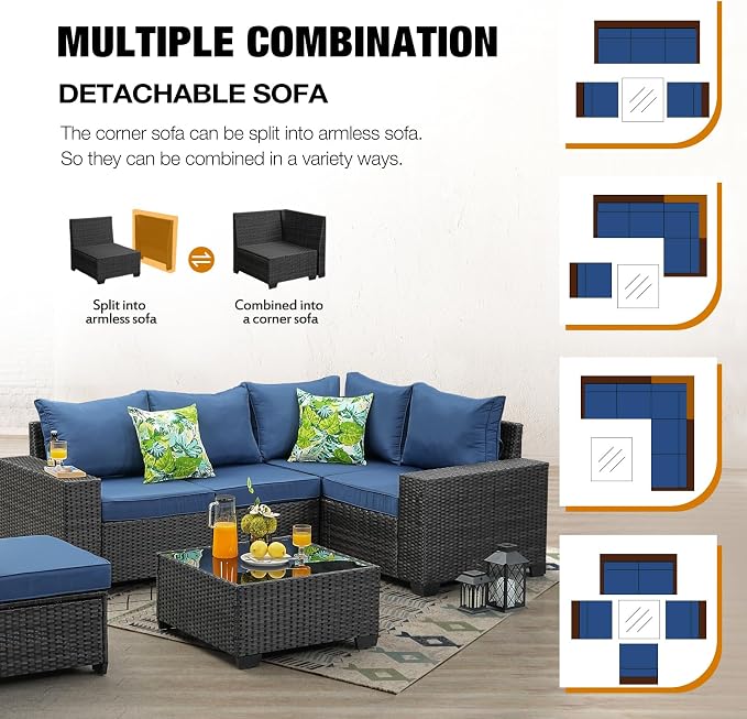 JOYURE 6 Pieces Patio Furniture Set All-Weather Outdoor Wicker Sectional - Image 7