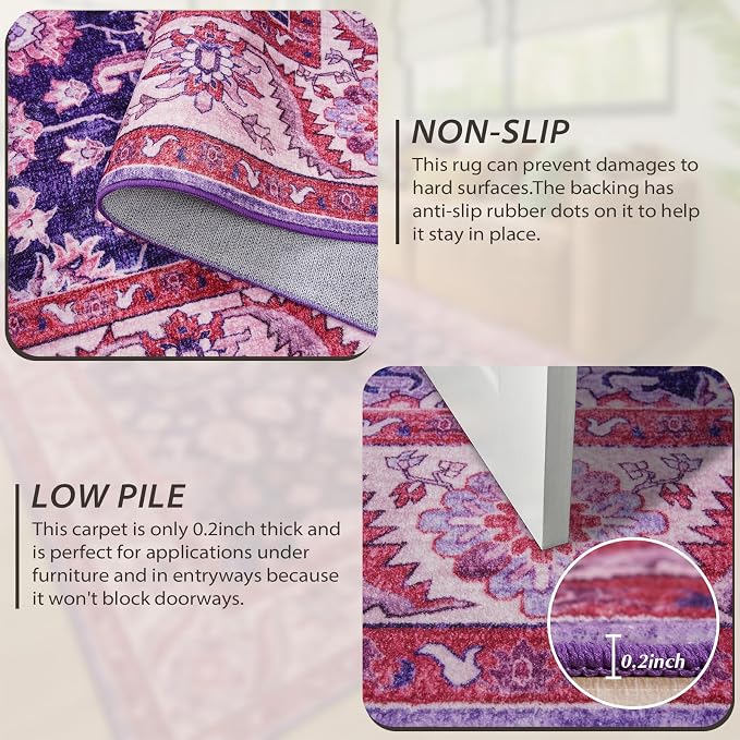 Area Rug for Living Room, 8x10 Area Rugs Washable, Retro Floral Non-Slip Carpet - Image 2