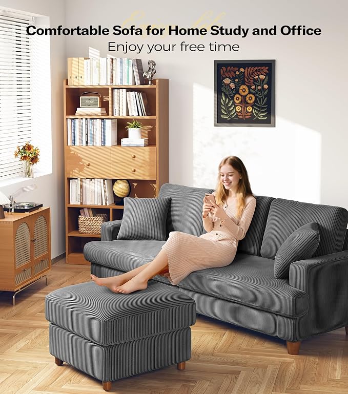 Kidirect 87in Corduroy Couch, Sofa No Tool Assembly, Comfy Couches - Image 7