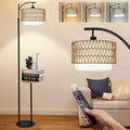 ZECOXOL Arc Floor Lamp with Table and Shelves, Rattan Boho Floor Lamp with by ZECOXOL