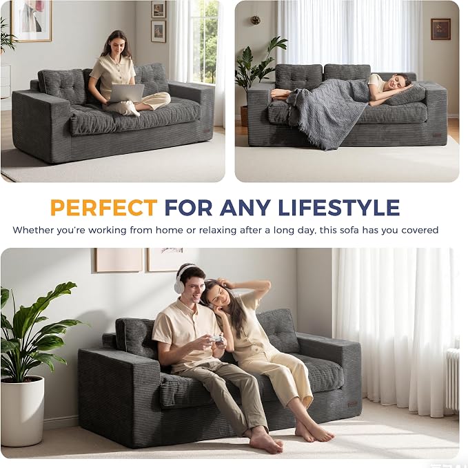 MAXYOYO Oversized Loveseat Sofa Couch, Upholstered Bean Bag Chair Cloud 3-Seat - Image 4