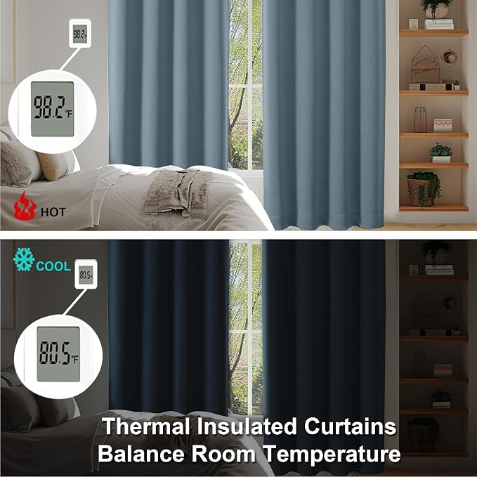 Simplebrand Ava Stone Blue Blackout Curtains, Privacy Thermal Insulated - Image 6