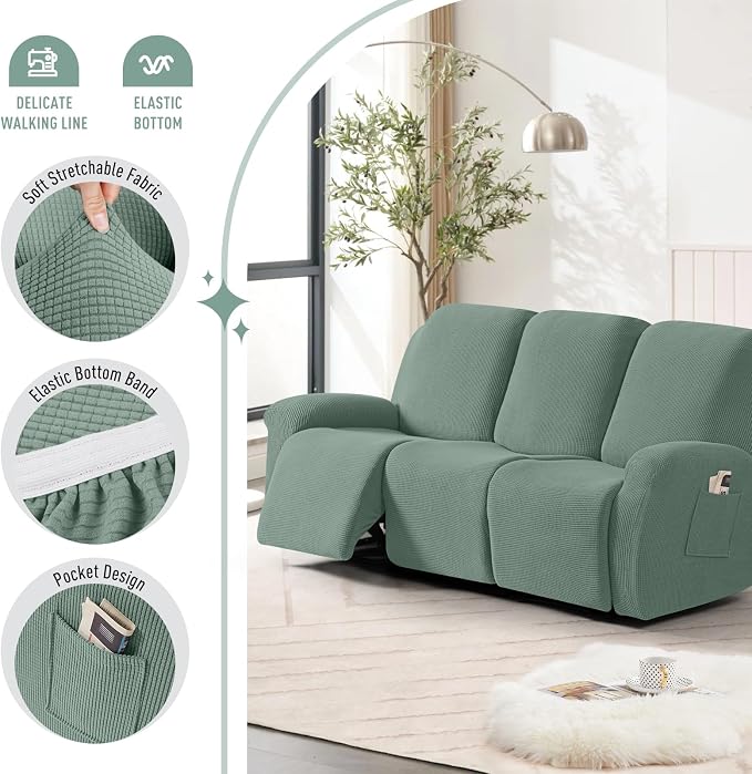 TAOCOCO Recliner Sofa Covers 8-Pieces Stretch Large Couch Covers - Image 3