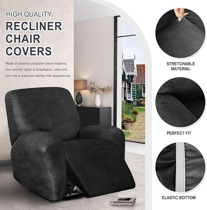 ANARACHON Leather Look Recliner Chair Covers, 4-Pieces Stretch Recliner Cover - Image 3