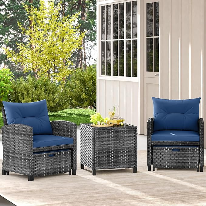 Tangkula 5 Pieces Patio Conversation Set, PE Wicker Rattan Outdoor Furniture Set - Image 3