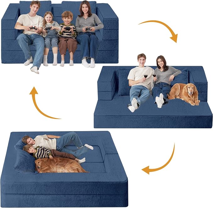Futon Sofa Bed with Pillow, 3-in-1 Sleeper Sofa Bed with Removable Cover - Image 4