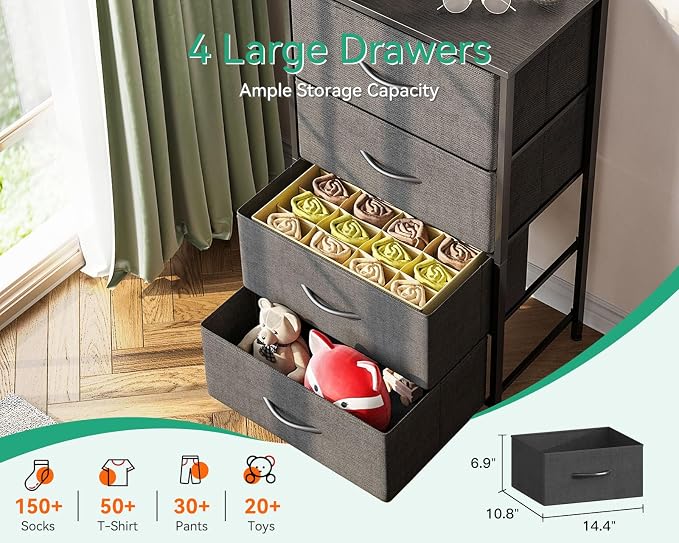 AODK Dresser for Bedroom with 4 Storage Drawers, Small Dressers Chest of - Image 4