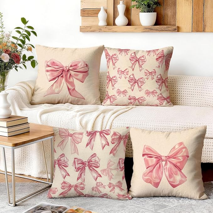 OBSEDE Cute Pink Bow Decorative Throw Pillow Covers 18 × 18 in, Couch Cushion - Image 5