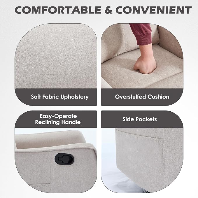 Trustyue Swivel Rocker Recliner Chair, 360° Swivel Recliner - Image 8